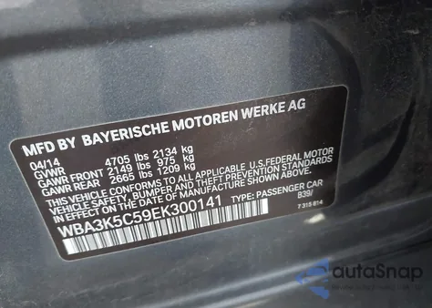 2014 BMW 328D xDrive из США, поврежденный, VIN WBA3K5C59EK300141